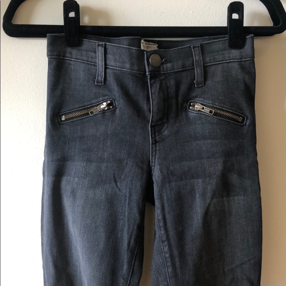 Current Elliot Faded Black Denim Jeans Zipper Rips